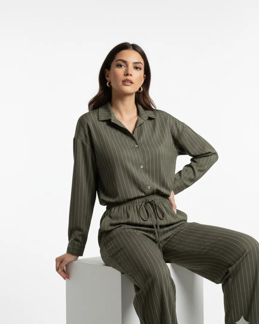 Completo gessato con over-shirt e jogger a palazzo oversize Unica by Dorabella