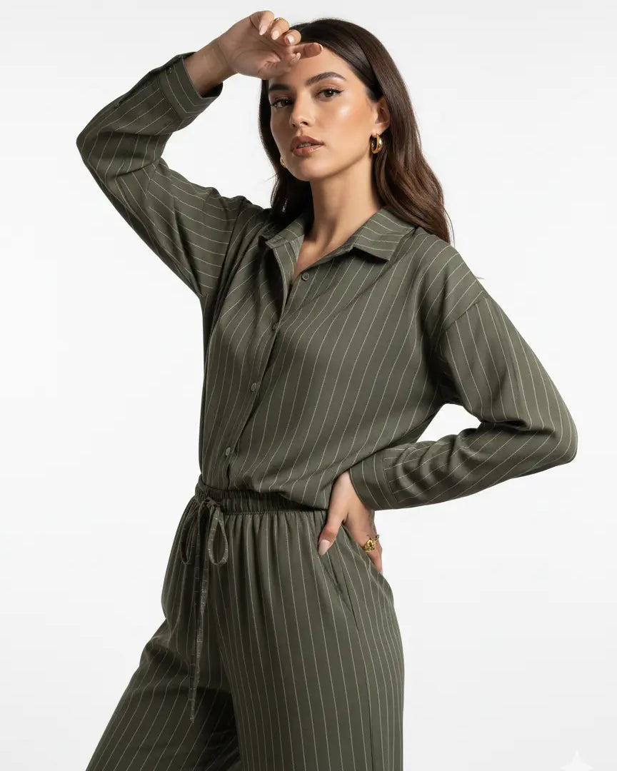 Completo gessato con over-shirt e jogger a palazzo oversize Unica by Dorabella