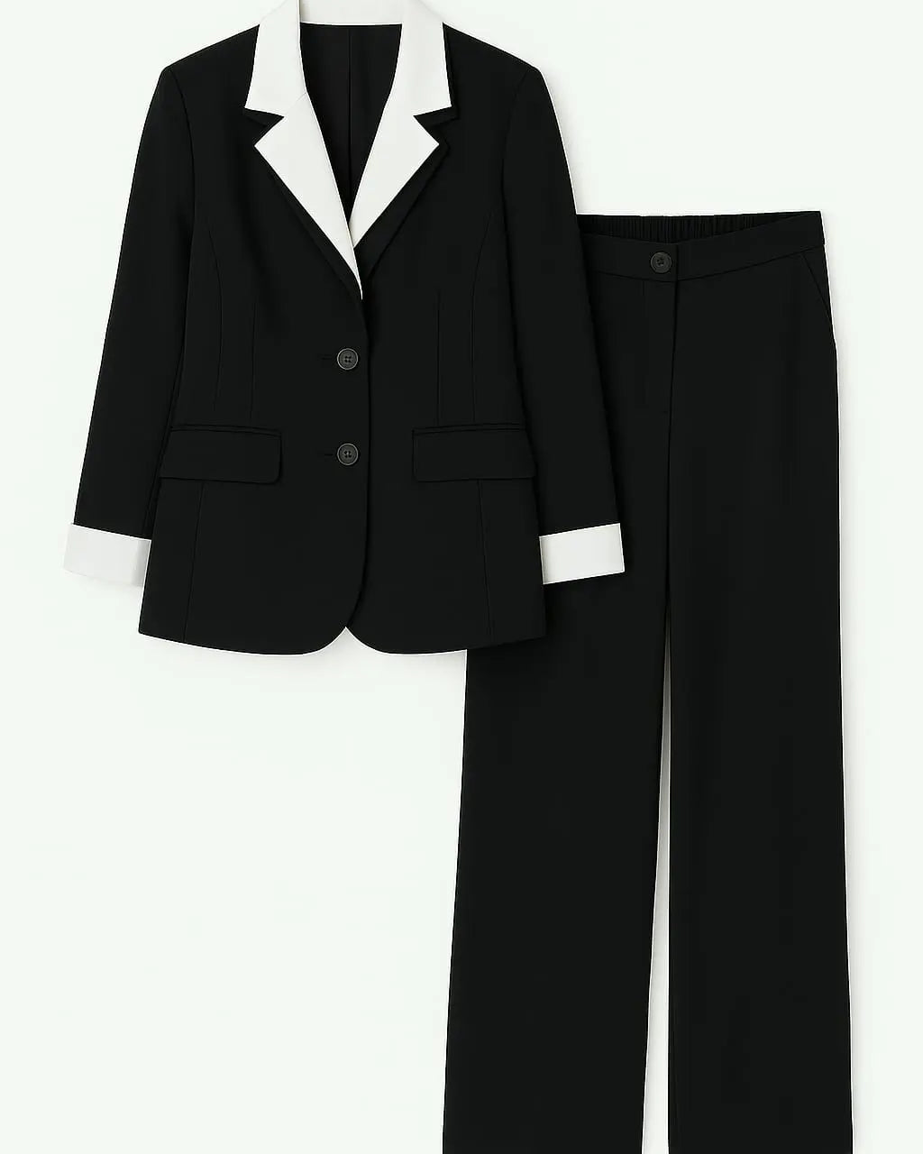 Completo giacca con camicia cucita bianca pantalone con bustino elastico Unica by Dorabella Nero-Taglia-Unica-Curvy-fino-alla-54