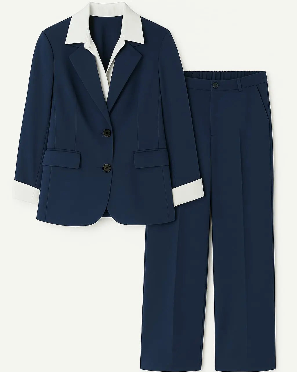 Completo giacca con camicia cucita bianca pantalone con bustino elastico Unica by Dorabella Deep-Blue-Navy-Taglia-Unica-Curvy-fino-alla-54