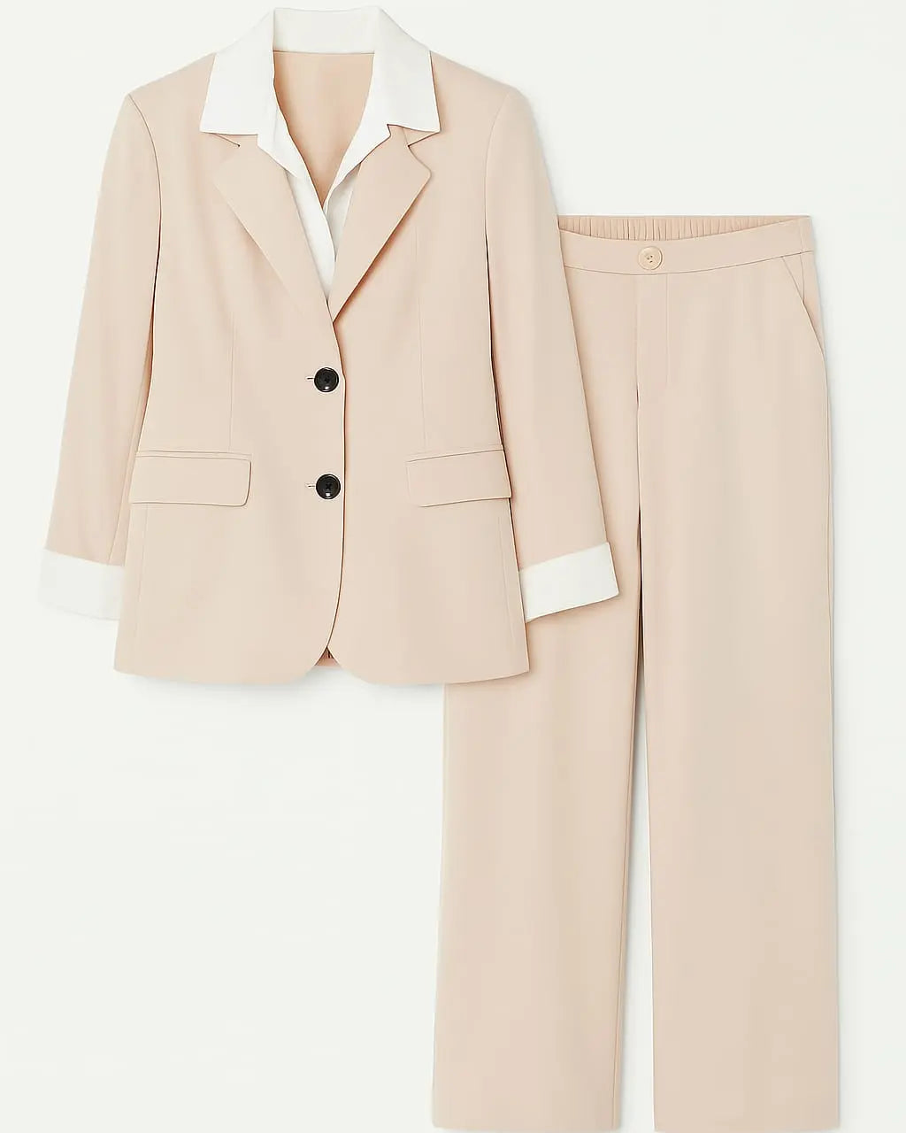 Completo giacca con camicia cucita bianca pantalone con bustino elastico Unica by Dorabella Beige-Taglia-Unica-Curvy-fino-alla-54