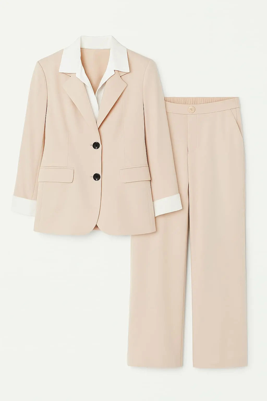 Completo giacca con camicia cucita bianca pantalone con bustino elastico Unica by Dorabella Beige-Taglia-Unica-Curvy-fino-alla-54