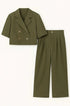 Completo giacca cropped a mezza manica e pantaloni ampi con doppia pinces Unica by Dorabella Militare-Taglia-Unica-Fino-alla-46