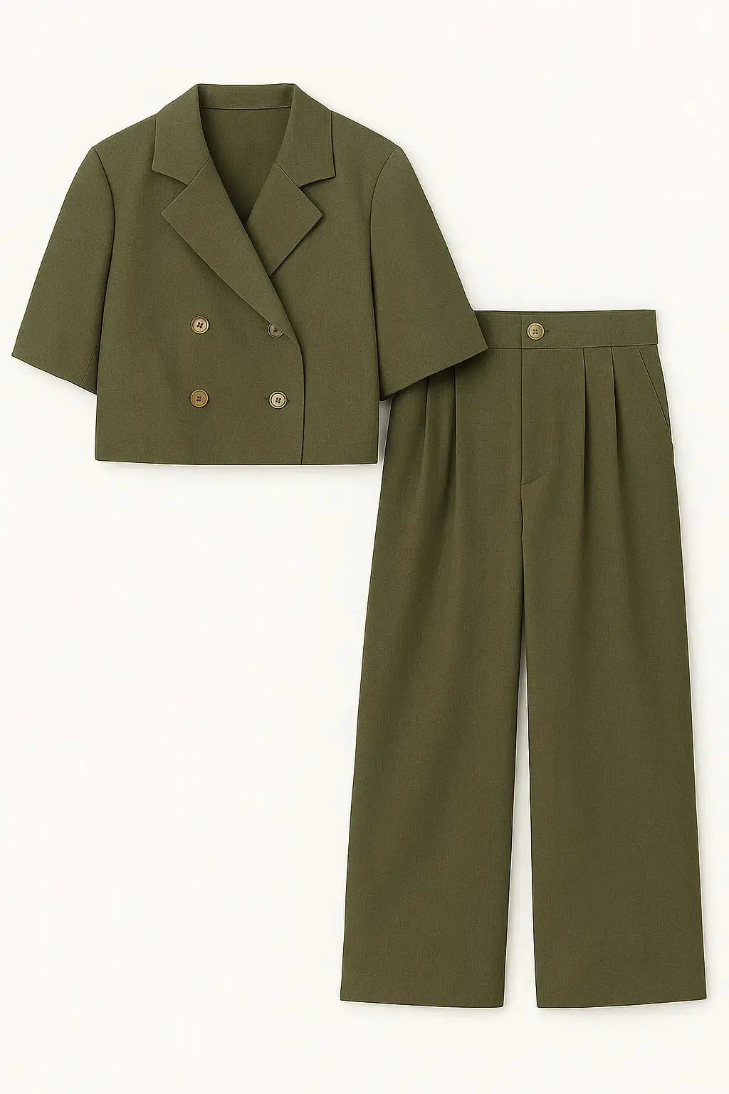 Completo giacca cropped a mezza manica e pantaloni ampi con doppia pinces Unica by Dorabella Militare-Taglia-Unica-Fino-alla-46