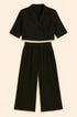 Completo giacca cropped a mezza manica e pantaloni ampi con doppia pinces Unica by Dorabella Nero-Taglia-unica-44-46-o-M-L