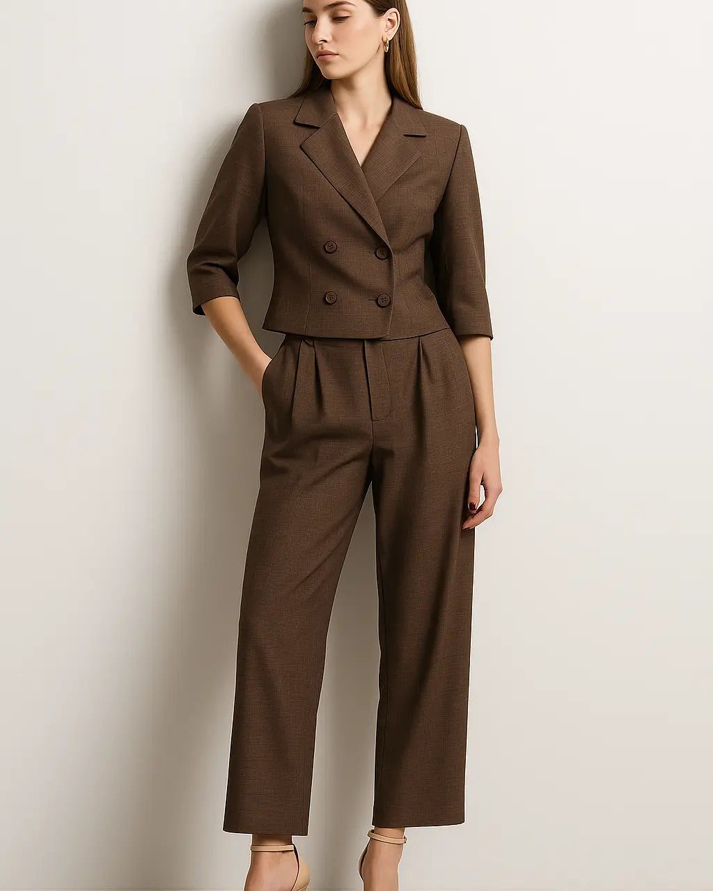 Completo giacca cropped a mezza manica e pantaloni ampi con doppia pinces Unica by Dorabella