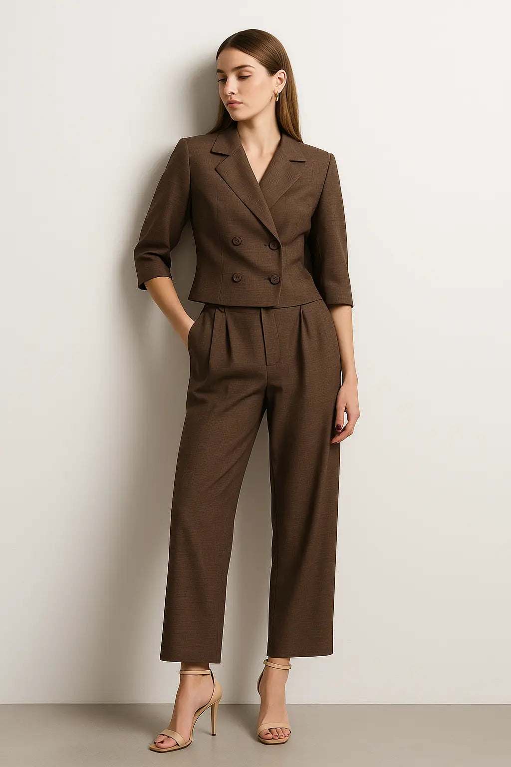 Completo giacca cropped a mezza manica e pantaloni ampi con doppia pinces Unica by Dorabella