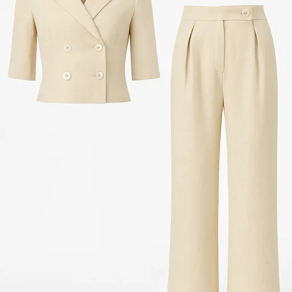 Completo giacca cropped a mezza manica e pantaloni ampi con doppia pinces Unica by Dorabella