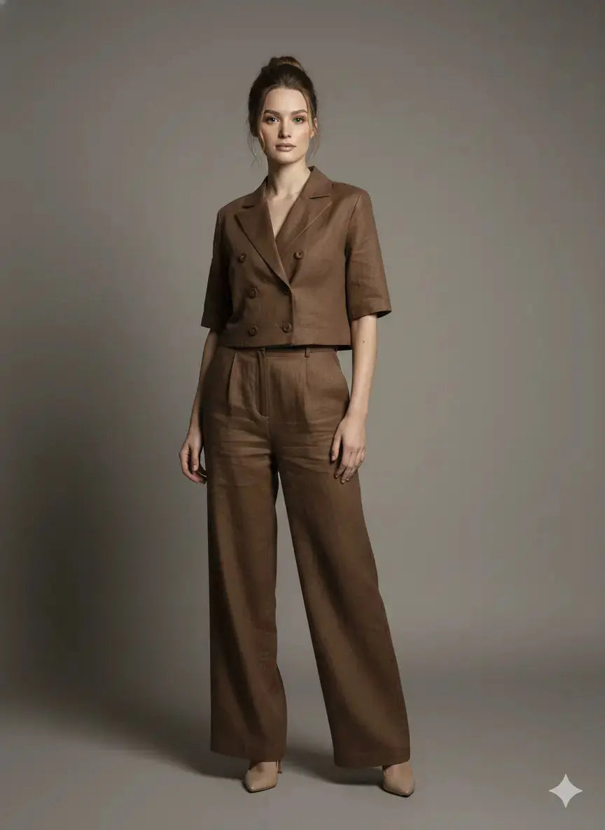 Completo giacca cropped a mezza manica e pantaloni ampi con doppia pinces Unica by Dorabella