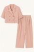 Completo giacca cropped a mezza manica e pantaloni ampi con doppia pinces Unica by Dorabella Rosa-Cipria-Taglia-Unica-Fino-alla-46