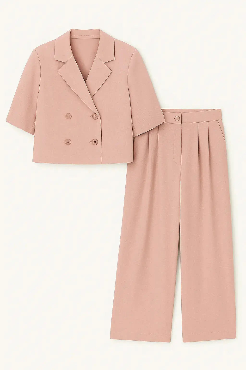 Completo giacca cropped a mezza manica e pantaloni ampi con doppia pinces Unica by Dorabella Rosa-Cipria-Taglia-Unica-Fino-alla-46