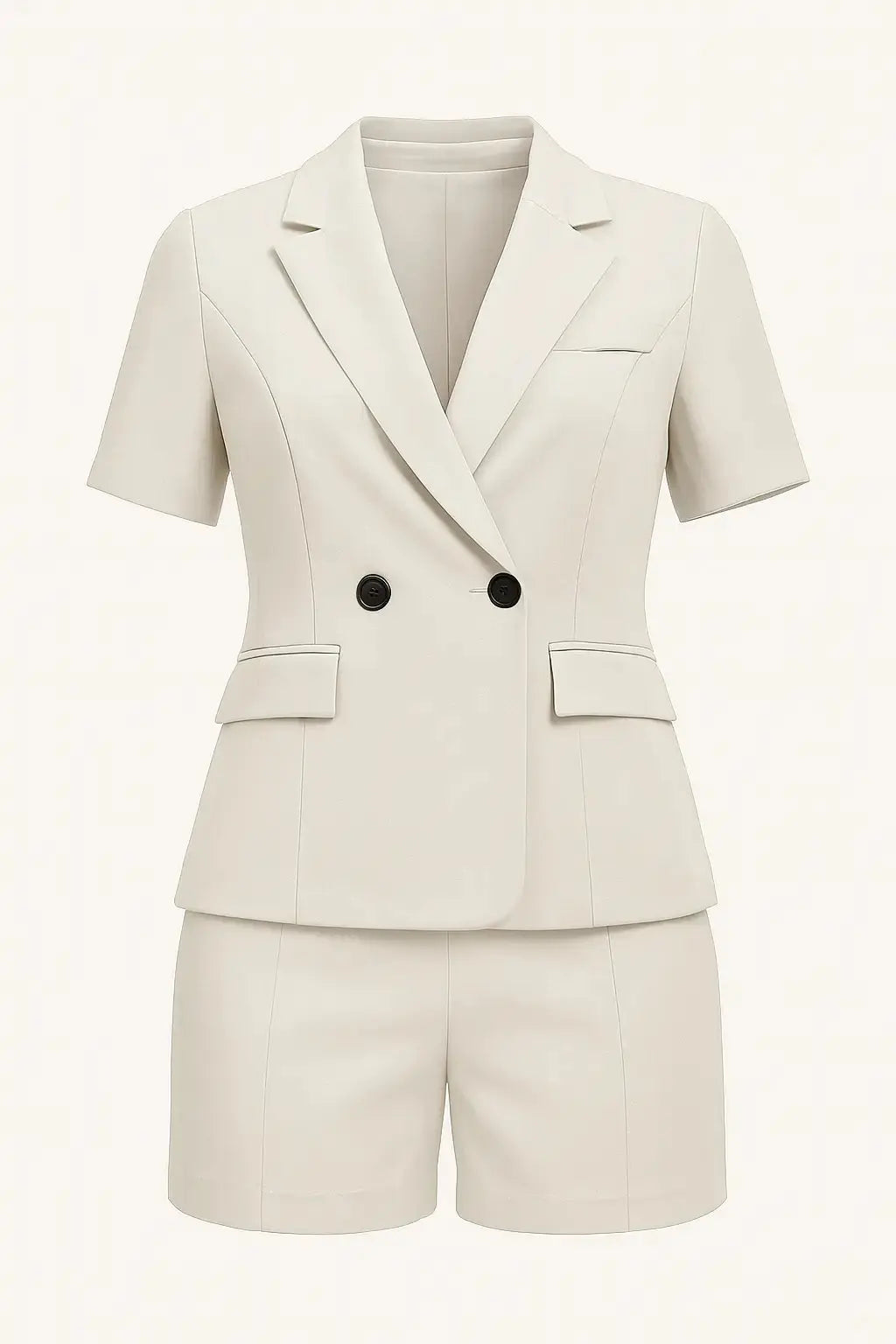 Completo giacca doppiopetto a mezza manica con shorts in coordinato a tinta unita Unica by Dorabella