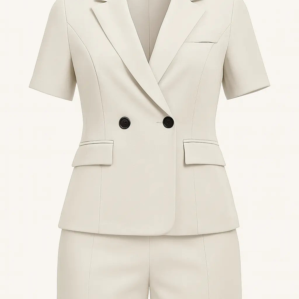 Completo giacca doppiopetto a mezza manica con shorts in coordinato a tinta unita Unica by Dorabella