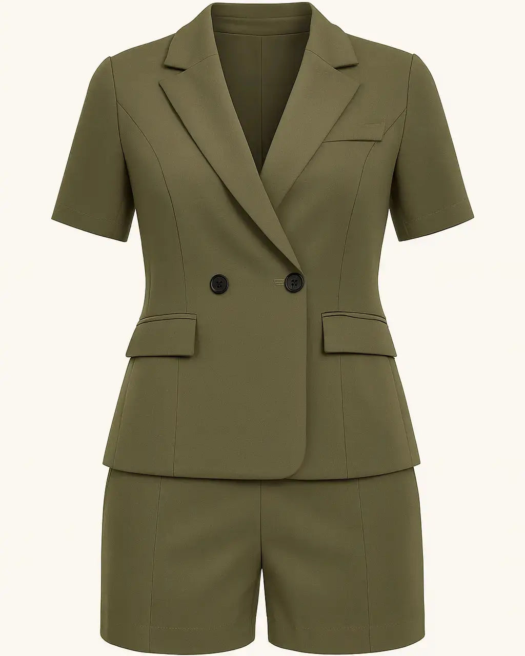 Completo giacca doppiopetto a mezza manica con shorts in coordinato a tinta unita Unica by Dorabella Militare-Taglia-unica-44-46-o-M-L