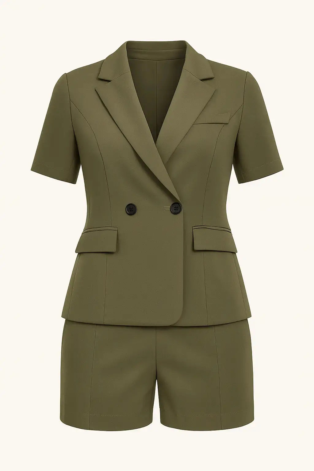 Completo giacca doppiopetto a mezza manica con shorts in coordinato a tinta unita Unica by Dorabella Militare-Taglia-unica-44-46-o-M-L