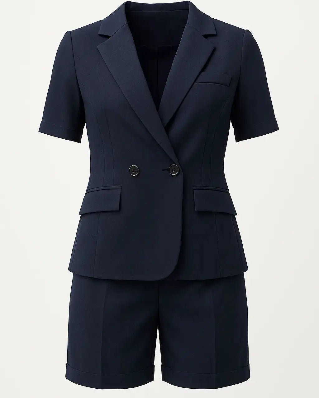 Completo giacca doppiopetto a mezza manica con shorts in coordinato a tinta unita Unica by Dorabella Deep-Blue-Navy-Taglia-unica-44-46-o-M-L