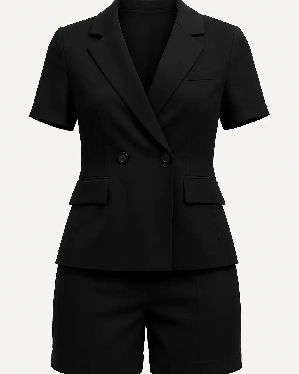 Completo giacca doppiopetto a mezza manica con shorts in coordinato a tinta unita Unica by Dorabella Nero-Taglia-unica-44-46-o-M-L