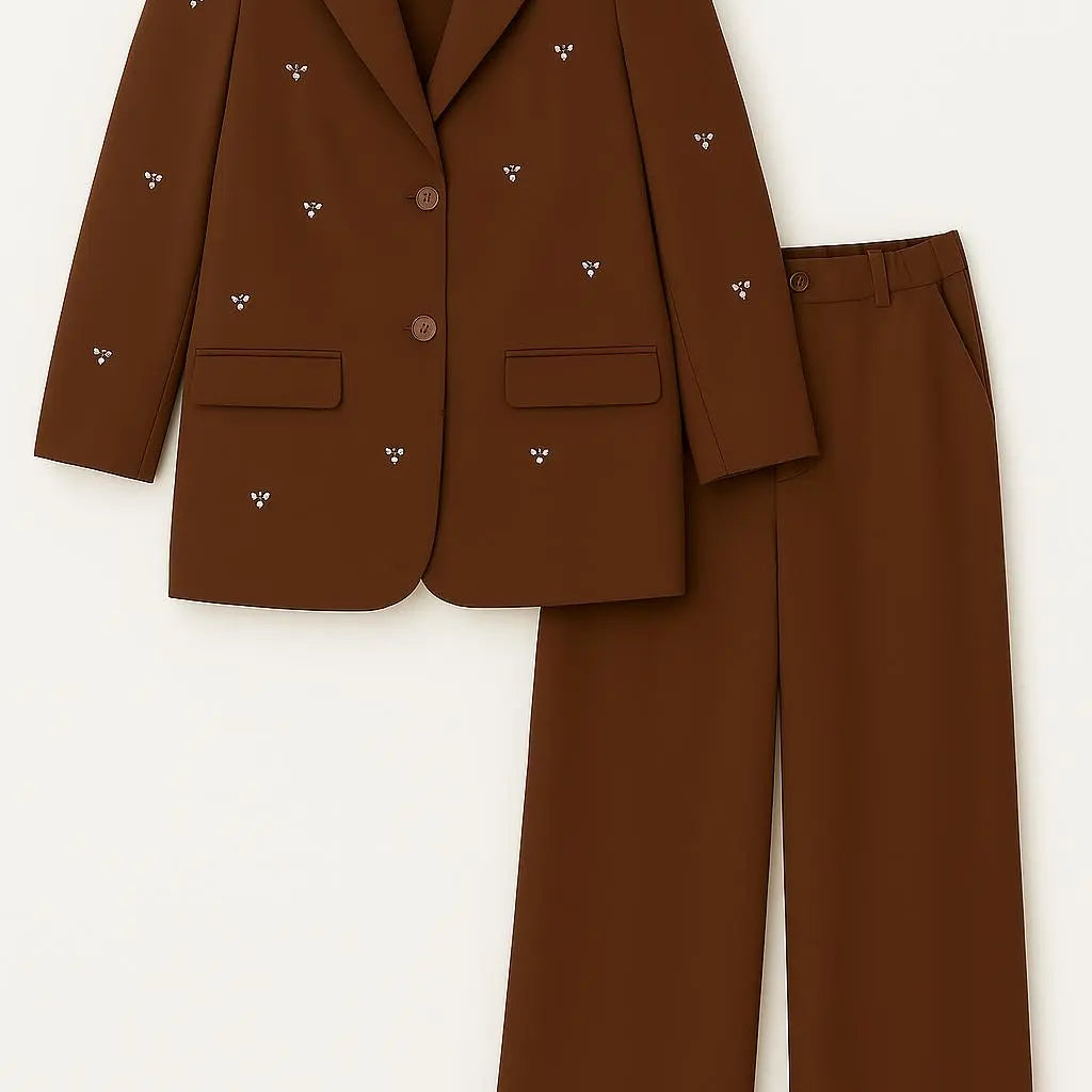 Completo giacca gioiello e pantalone con bustino elastico in 6 colori Unica by Dorabella Marrone-Taglia-Unica-Curvy-fino-alla-54