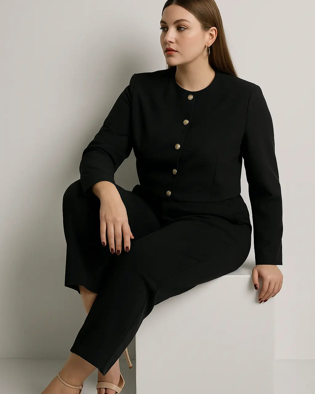 Completo giacca monopetto boxed fit e pantaloni palazzo con retro bustino elastico Unica by Dorabella