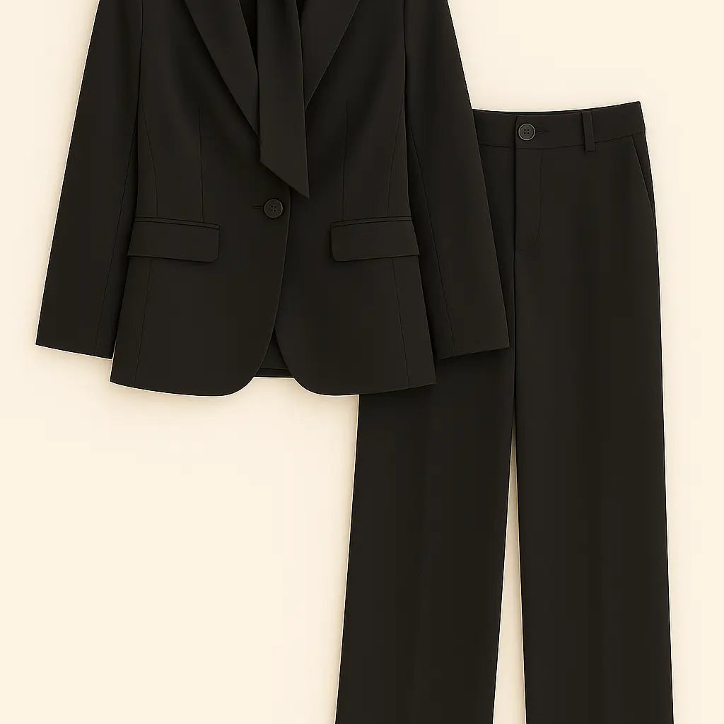 Completo giacca oversize con fusciacca al collo e pantalone wideleg con spacchetti Unica by Dorabella Nero-Taglia-Unica-Fino-alla-46