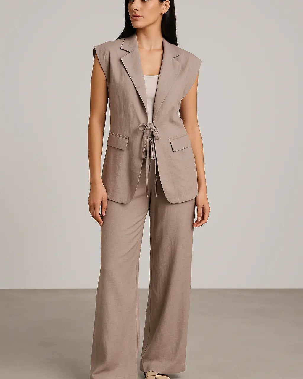 Completo gilet con laccetti e pantalone palazzo con retrobustino elastico Unica by Dorabella