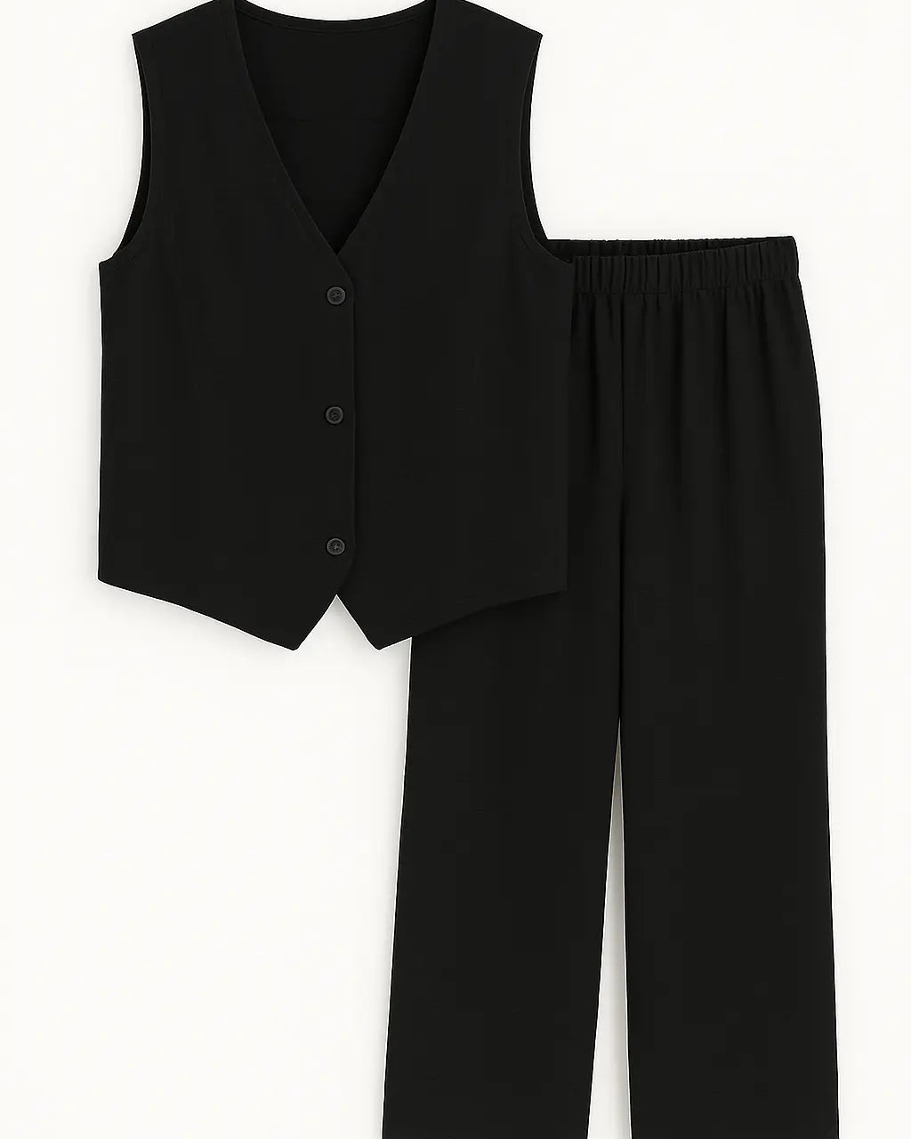 Completo gilet monopetto e pantaloni palazzo con vita elastica Unica by Dorabella Nero-Taglia-Unica-Curvy-fino-alla-54