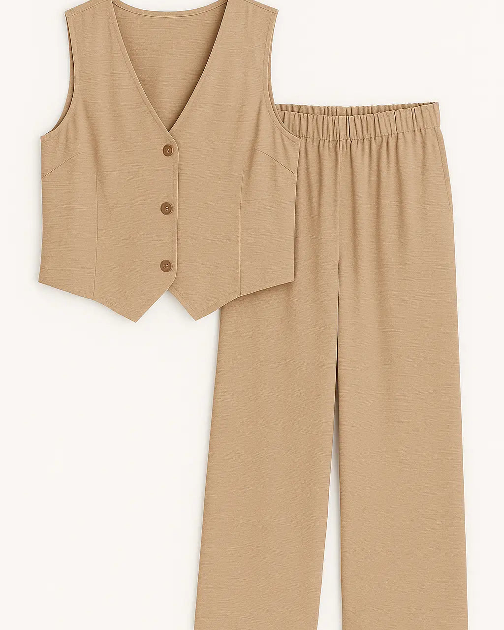 Completo gilet monopetto e pantaloni palazzo con vita elastica Unica by Dorabella Beige-Taglia-Unica-Curvy-fino-alla-54