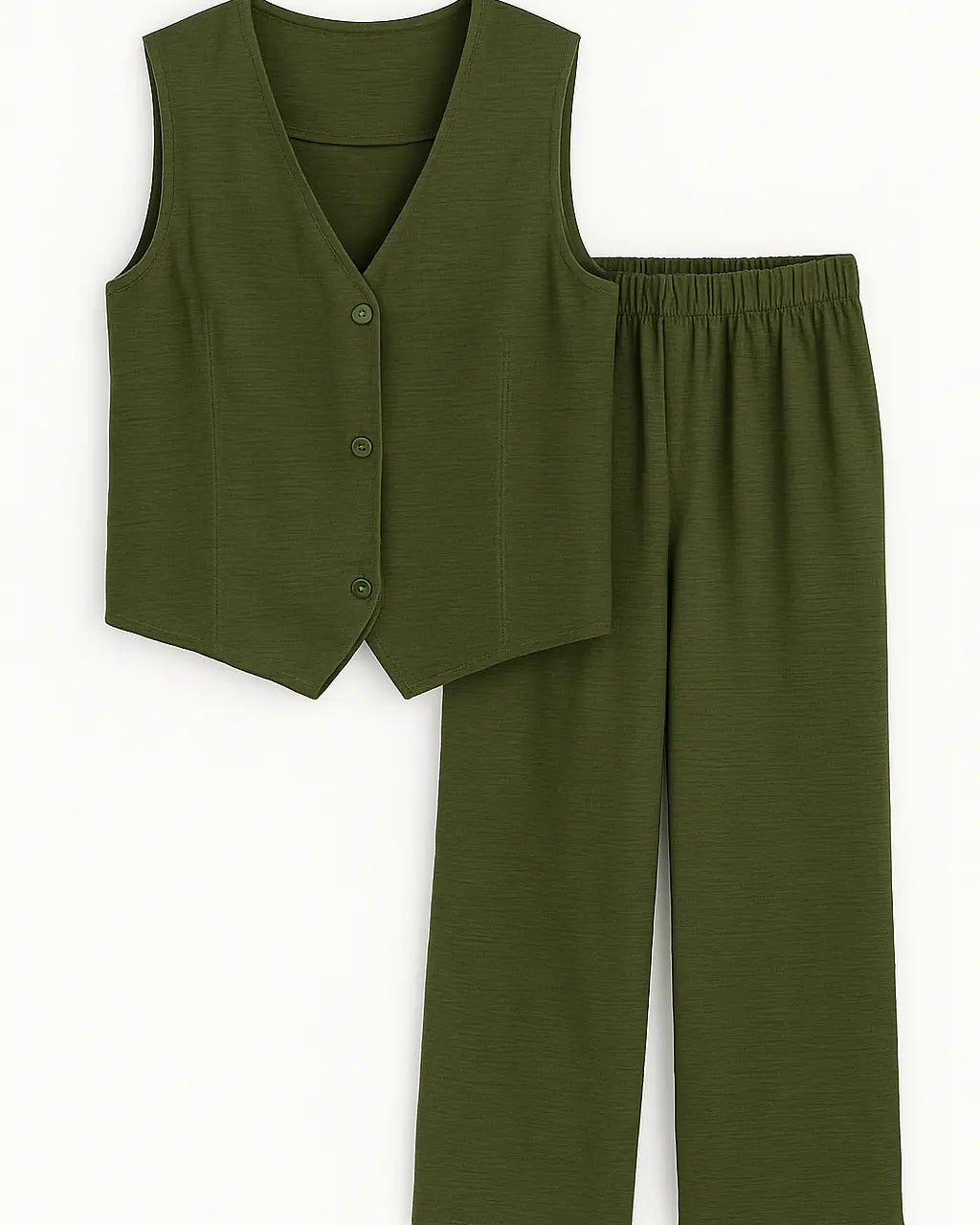 Completo gilet monopetto e pantaloni palazzo con vita elastica Unica by Dorabella Militare-Taglia-Unica-Curvy-fino-alla-54