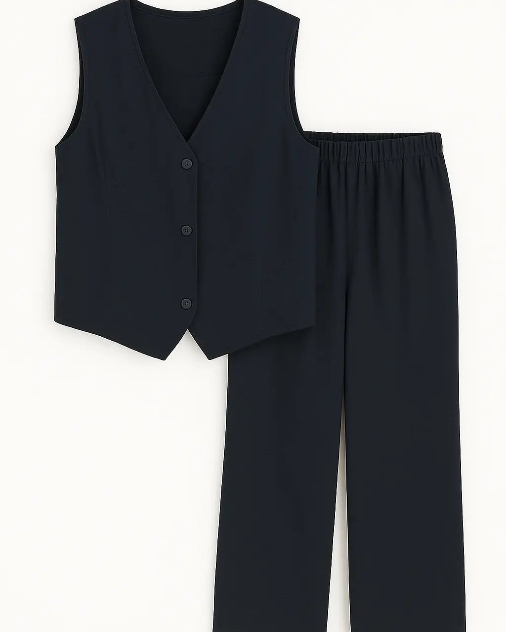 Completo gilet monopetto e pantaloni palazzo con vita elastica Unica by Dorabella Deep-Blue-Navy-Taglia-Unica-Curvy-fino-alla-54