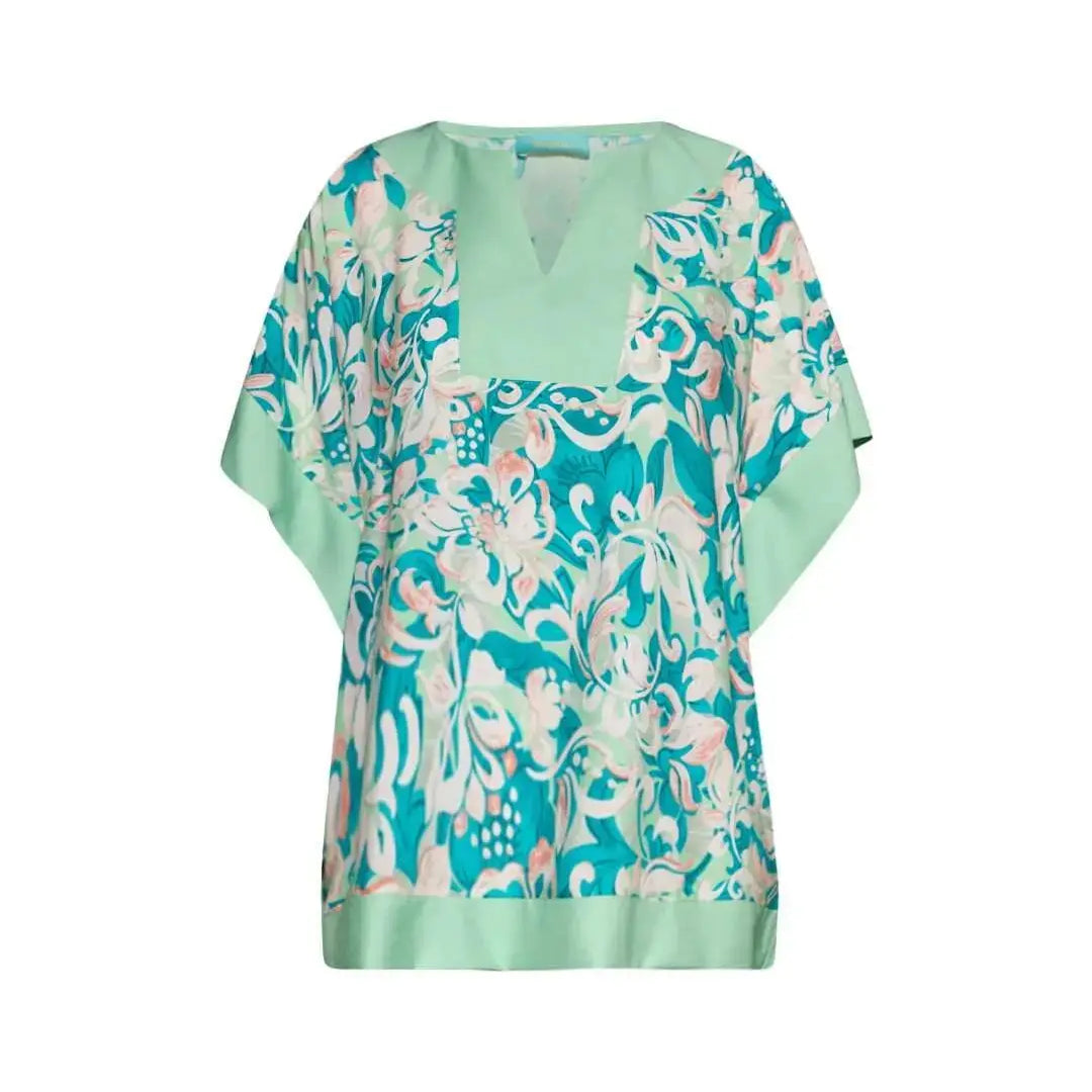 Completo in viscosa con blusa floreale e pantalone in tinta unita DORABELLA