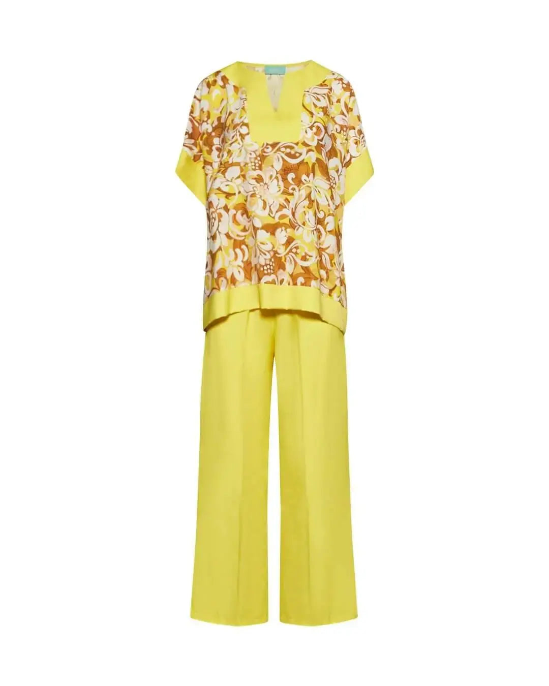 Completo in viscosa con blusa floreale e pantalone in tinta unita GIALLO DORABELLA