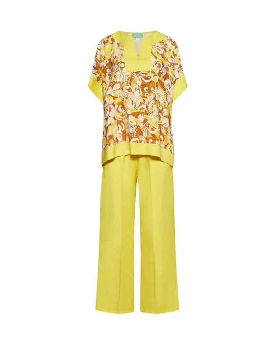 Completo in viscosa con blusa floreale e pantalone in tinta unita GIALLO DORABELLA