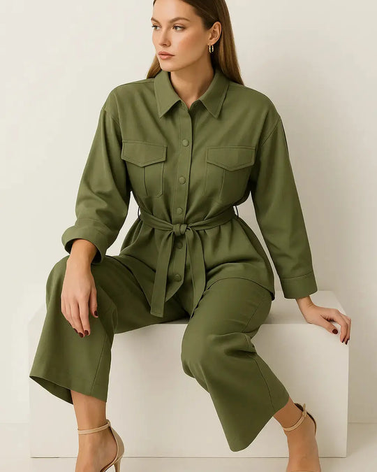 Completo overshirt con fusciacca, pattine e pantalone a palazzo Unica by Dorabella
