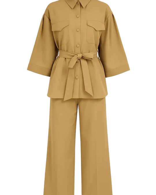 Completo overshirt con fusciacca, pattine e pantalone a palazzo Unica by Dorabella