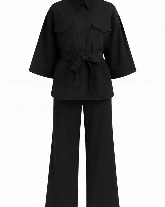 Completo overshirt con fusciacca, pattine e pantalone a palazzo Unica by Dorabella