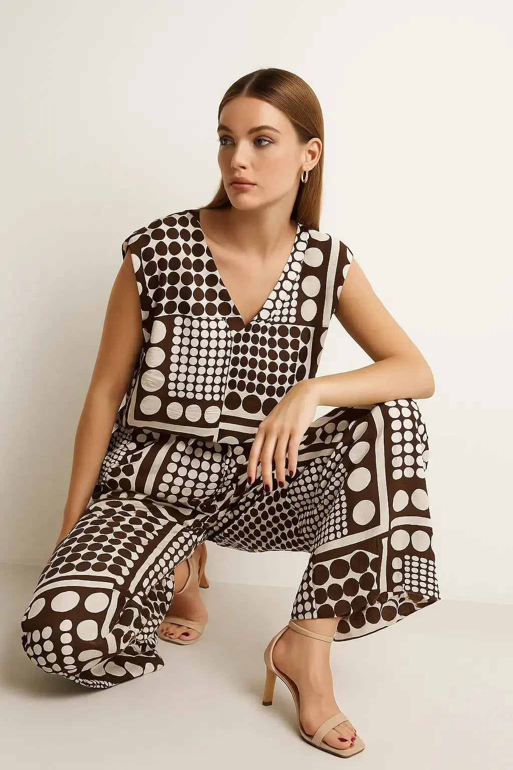 Completo oversize stampato con blusa giromanica a scollo a V e pantaloni ampi Unica by Dorabella