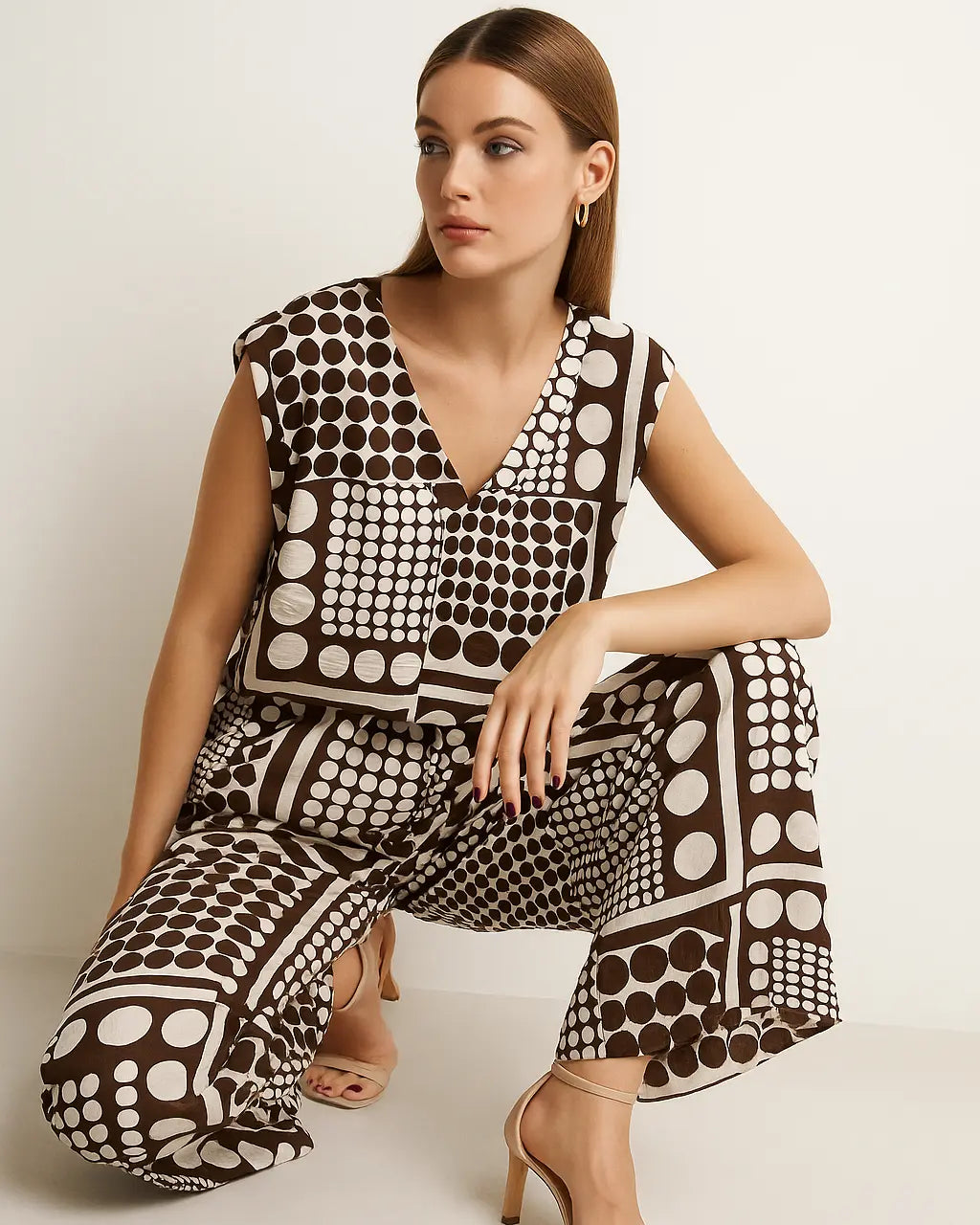 Completo oversize stampato con blusa giromanica a scollo a V e pantaloni ampi Unica by Dorabella