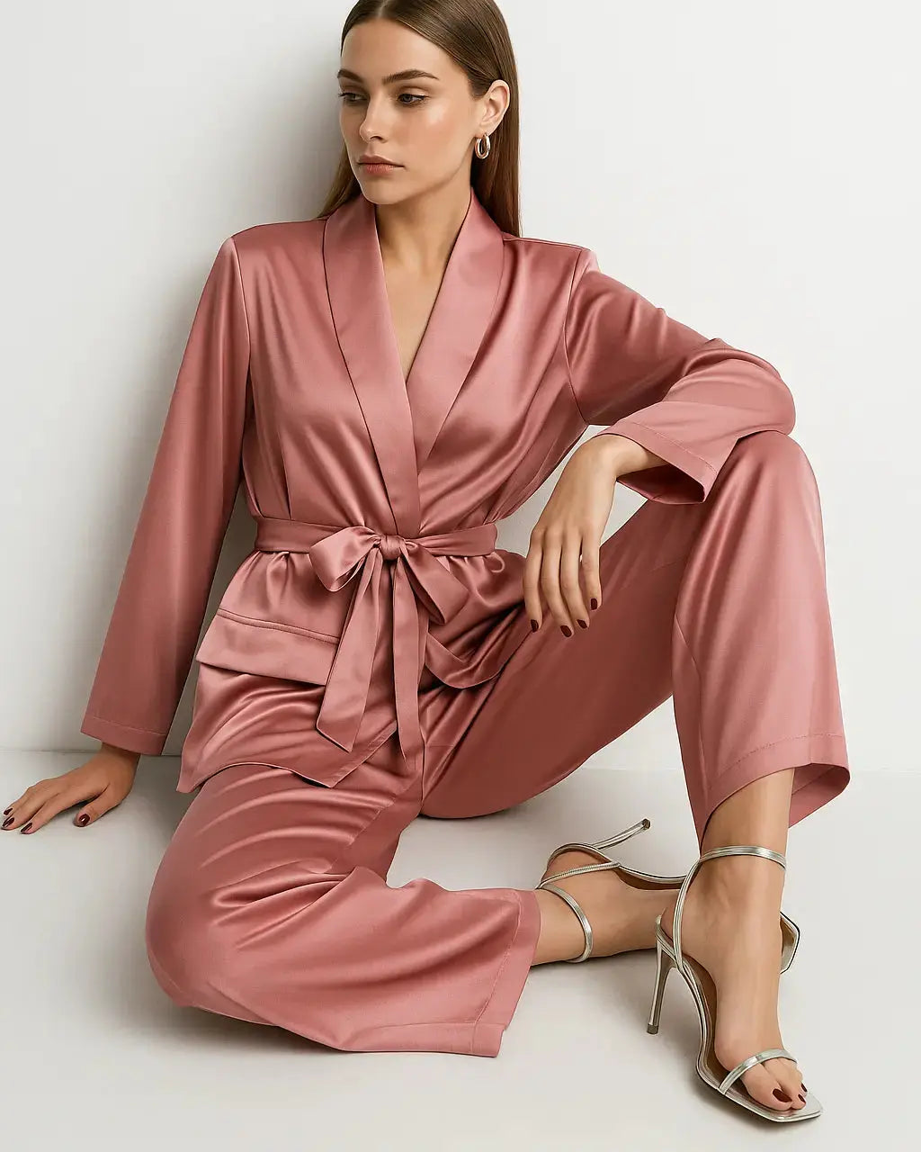 Completo spolvero con cintura e pantaloni con bustino elastico a palazzo in 6 colori Unica by Dorabella