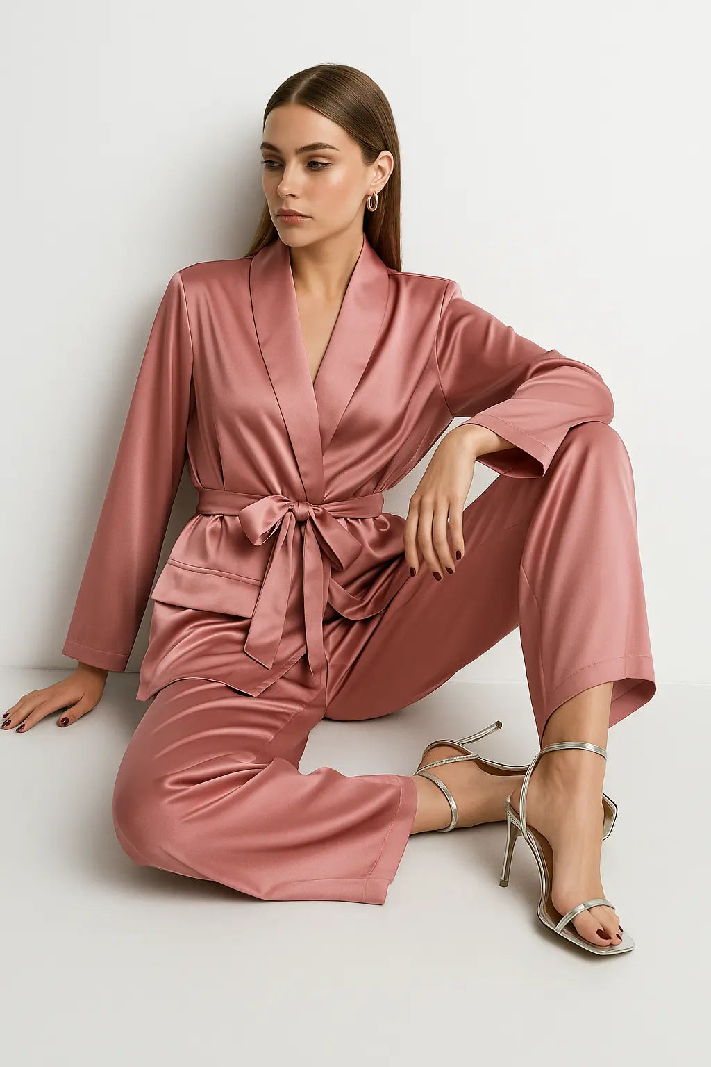 Completo spolvero con cintura e pantaloni con bustino elastico a palazzo in 6 colori Unica by Dorabella