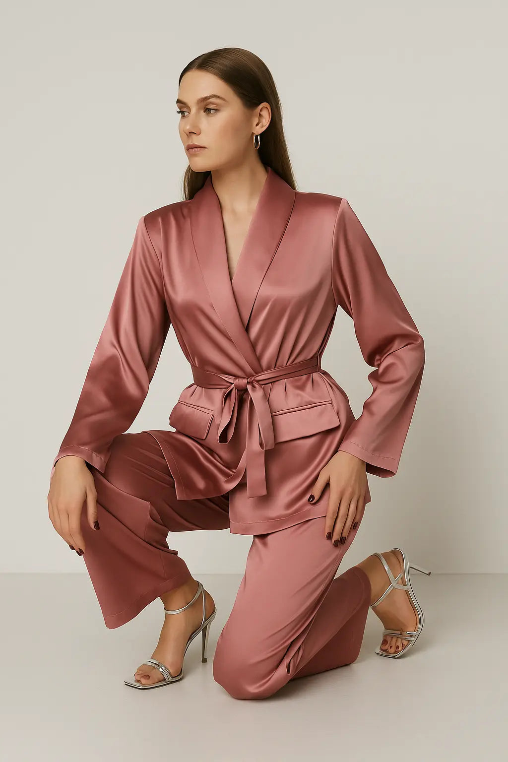 Completo spolvero con cintura e pantaloni con bustino elastico a palazzo in 6 colori Unica by Dorabella