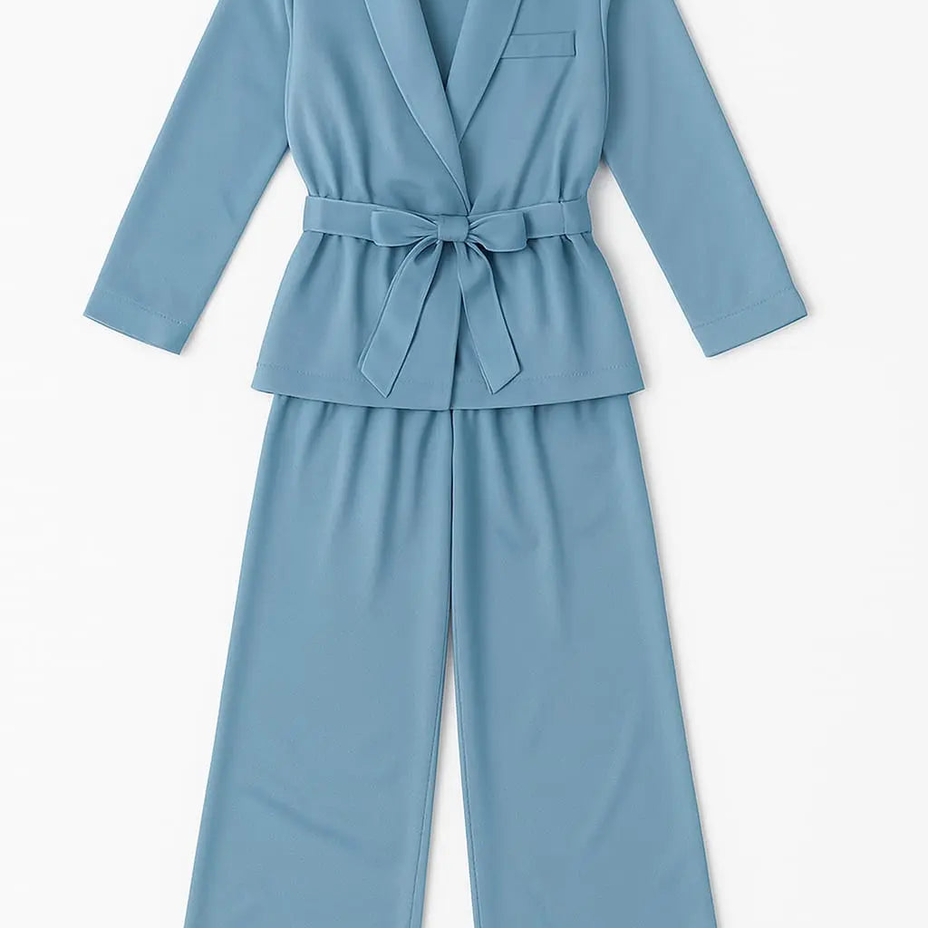 Completo spolvero con cintura e pantaloni con bustino elastico a palazzo in 6 colori Unica by Dorabella Azzurro-Polvere-Taglia-Unica-Curvy-fino-alla-54