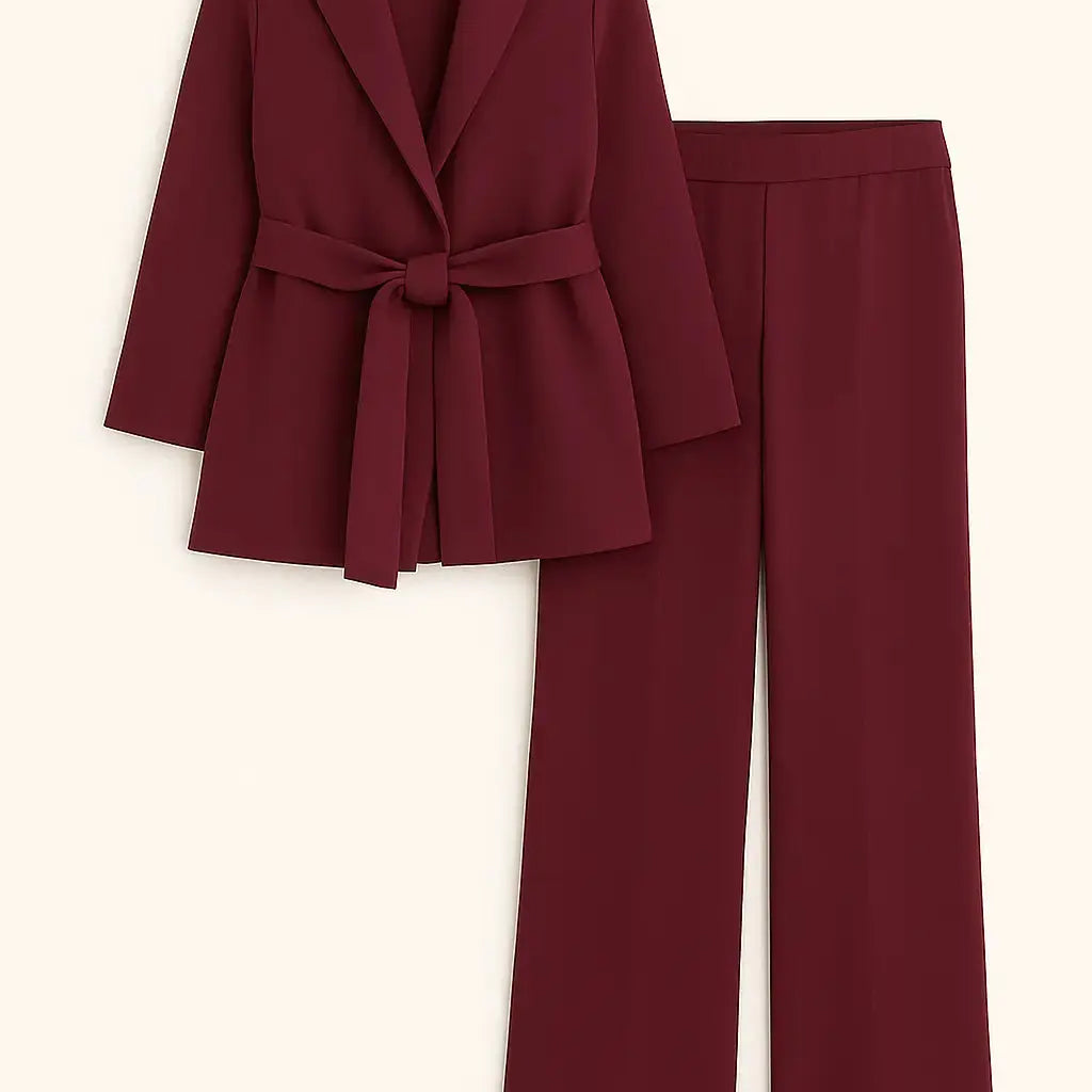Completo spolvero con spalline interne e pantalone palazzo con bustino elastico Unica by Dorabella Burgundy-Taglia-Unica-Curvy-fino-alla-54