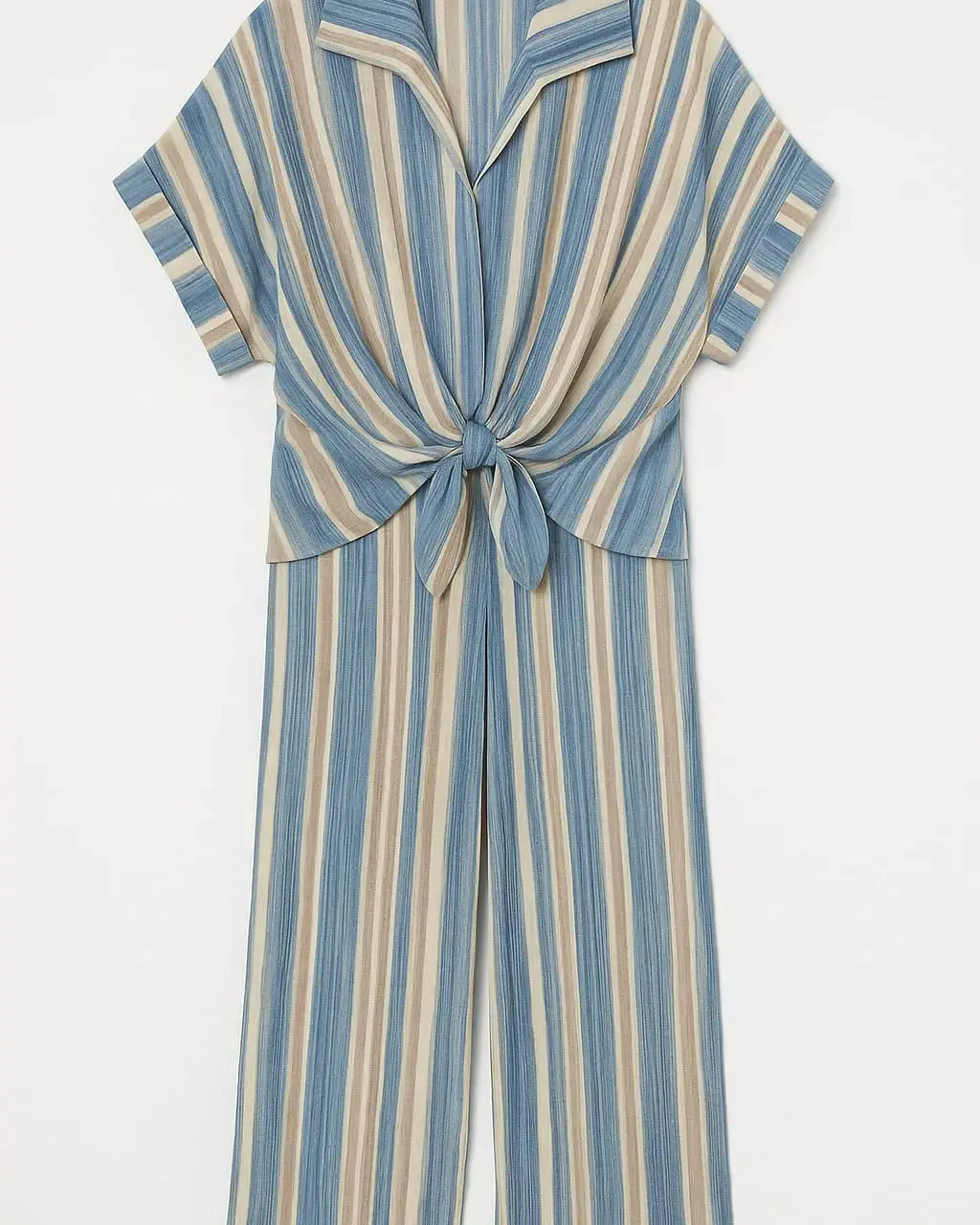 Completo stampato con camicia con nodo e pantaloni con bustino elastico Unica by Dorabella Azzurro-Polvere-Taglia-Unica-Curvy-fino-alla-54