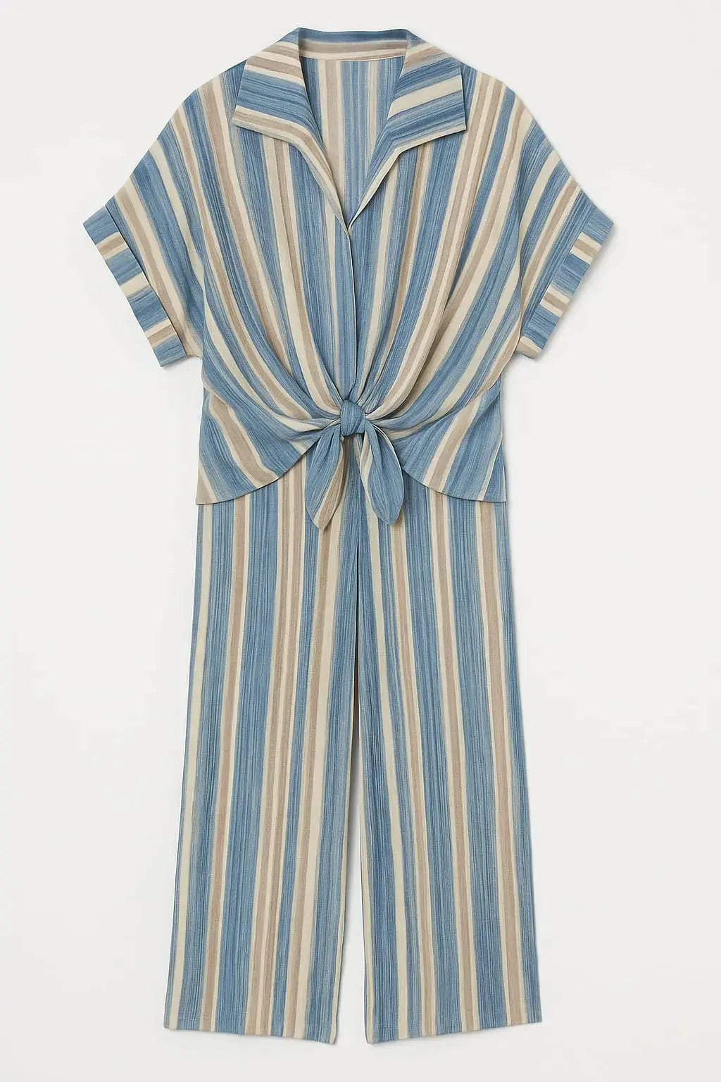 Completo stampato con camicia con nodo e pantaloni con bustino elastico Unica by Dorabella Azzurro-Polvere-Taglia-Unica-Curvy-fino-alla-54