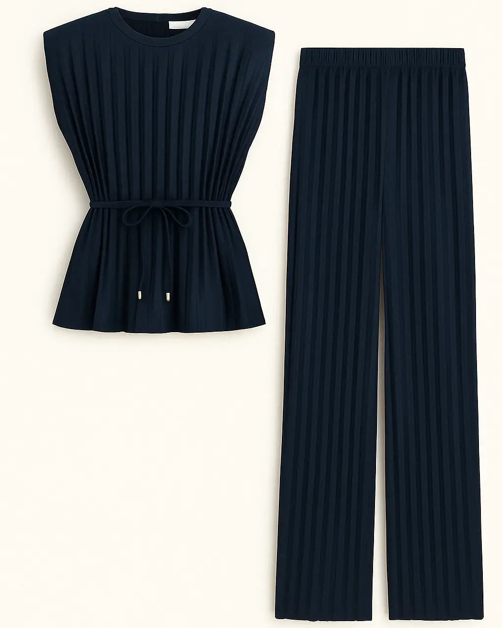 Completo top plissè con cintura e pantaloni a palazzo plissettati Unica by Dorabella Deep-Blue-Navy-Taglia-Unica-Curvy-fino-alla-54