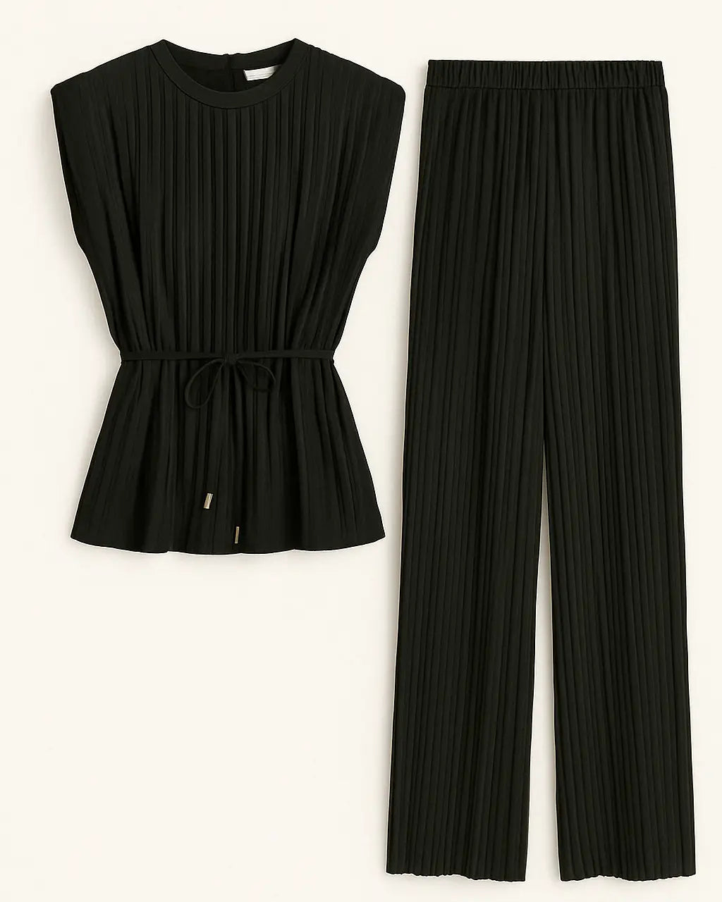 Completo top plissè con cintura e pantaloni a palazzo plissettati Unica by Dorabella Nero-Taglia-Unica-Curvy-fino-alla-54