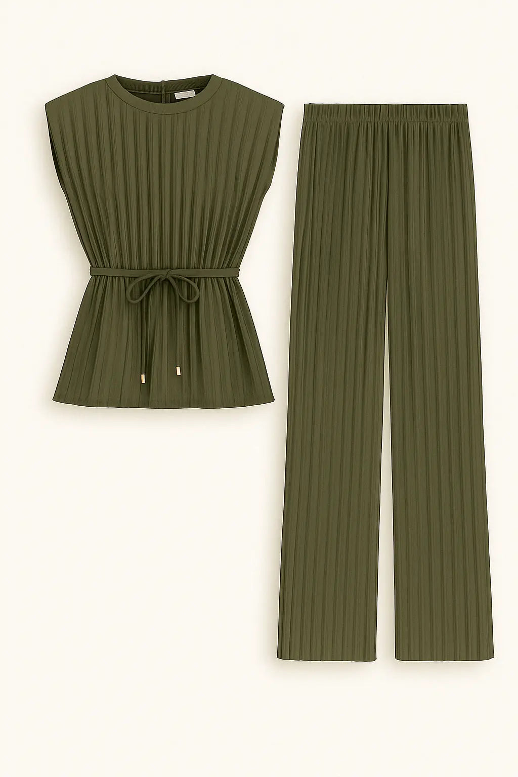 Plissé Pantaloni Palazzo Maglia Completo Top Plissè Con Cintura E