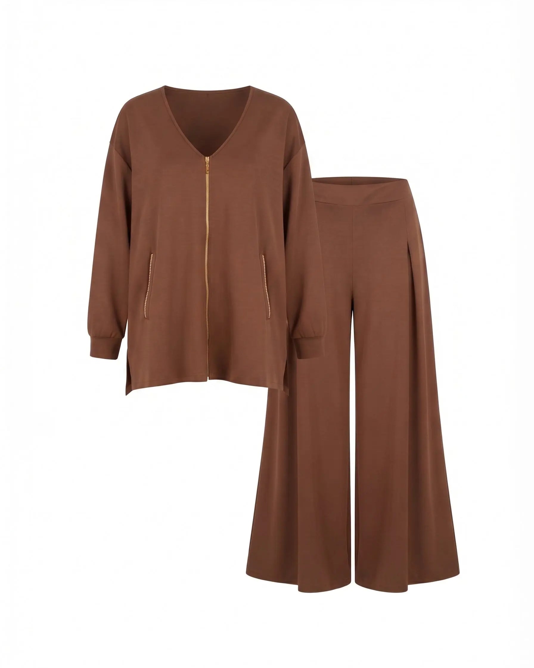 Coordinato felpa scollo a V e pantalone palazzo DORABELLA PIU'