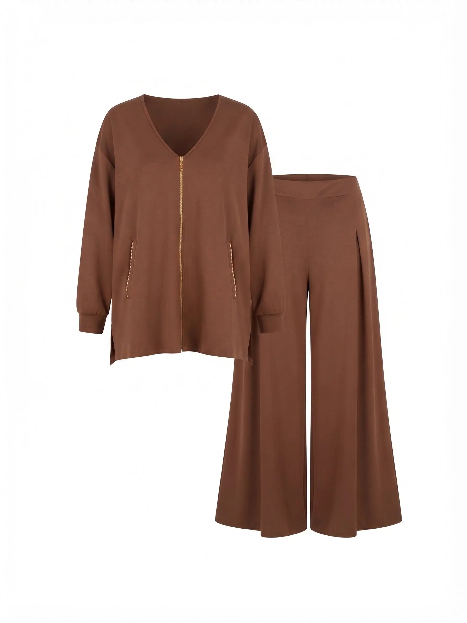 Coordinato felpa scollo a V e pantalone palazzo DORABELLA PIU'