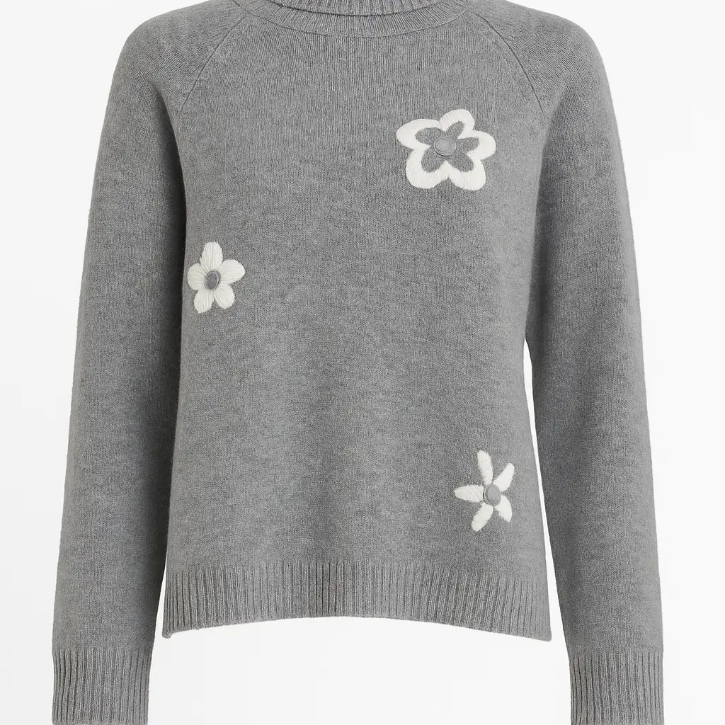 Dolcevita con fiori ricamati DORABELLA XL / Grigio